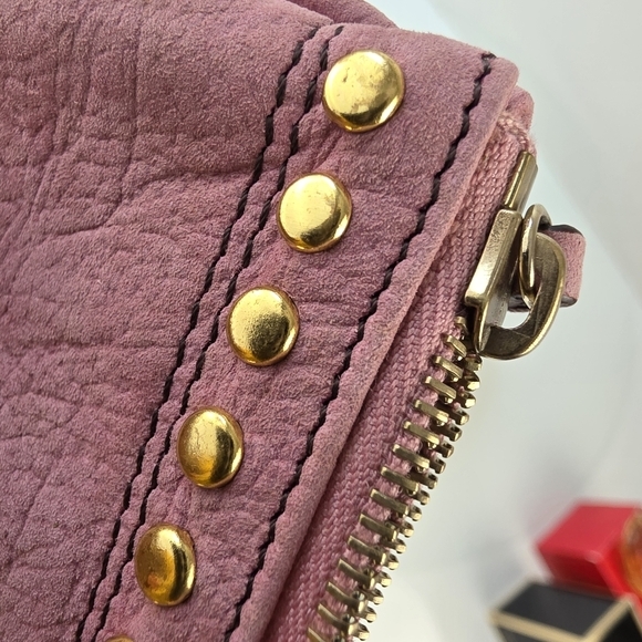 Fendi‎ Key Case Pouch Pink Suede Leather Gold Studs - Picture 9 of 11